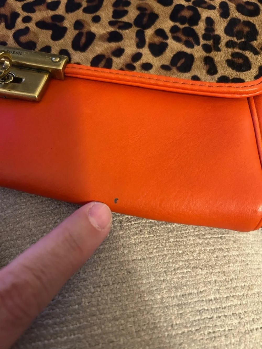 Fossil Leather‎ Orange Leopard Print Wristlet  Clutch Purse
